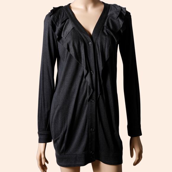 DOO.RI Charcoal Grey Button Up Ruffled Long Sleeve Cardigan Dress - Picture 1 of 4